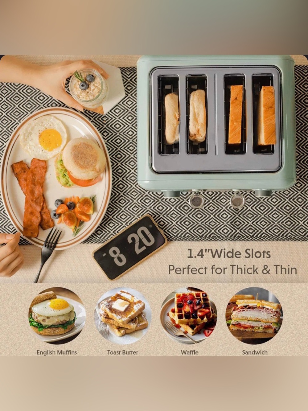 4-Slice Mint Green Toaster - Dual Controls NIB - Picture 2 of 3